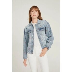 Anthropology/Driftwood Denim Jacket with Embroidered Stars, size small